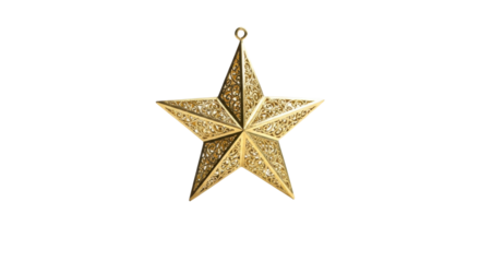 Ornate golden five pointed star ornament with intricate filigree detail decoration Christmas, Isolated On Png Transparent Background