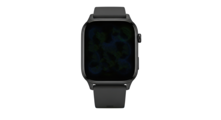 Black smartwatch displaying health and time metrics on a dark background technology gadget, Isolated On Png Transparent Background