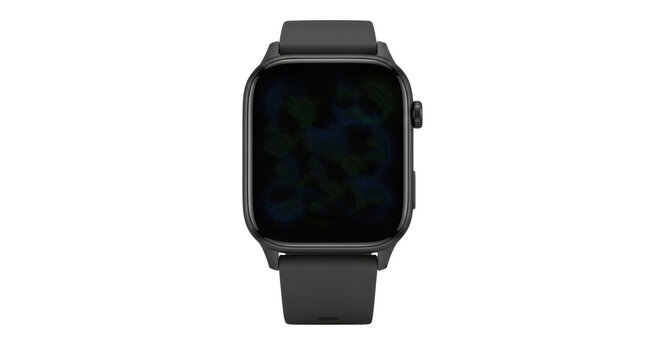 Black smartwatch displaying health and time metrics on a dark background technology gadget, Isolated On Png Transparent Background - Powered by Adobe