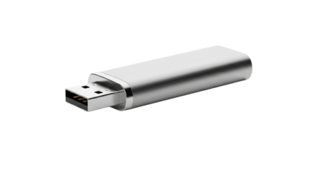 Brushed silver U S B flash drive with metallic connector on black background storage memory, Isolated On Png Transparent Background