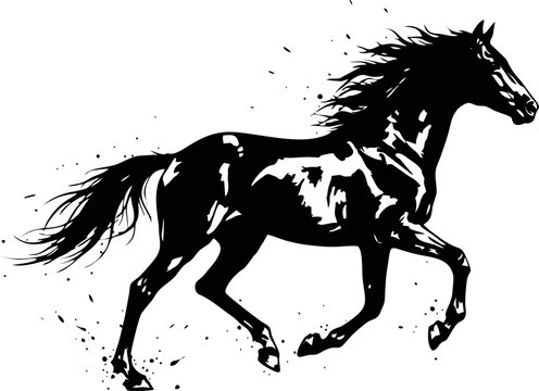 Dynamic Running Horse Ink Brush Silhouette Vector