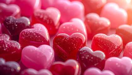 Fototapeta premium Pink Heart Shaped Candies with Sugar Sprinkles Candy