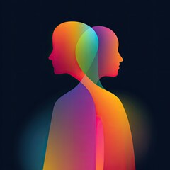 Two translucent figures, side-by-side, glowing with vibrant, overlapping rainbow hues