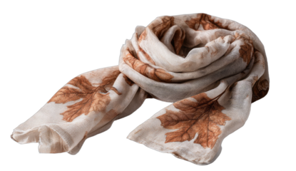 Cream-colored fabric scarf with large, brown, realistic oak leaf print