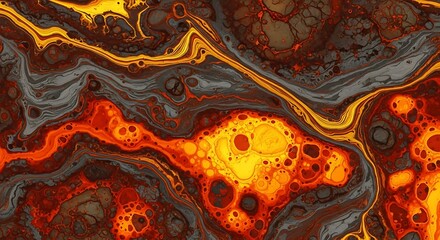 Abstract background of fiery molten lava and volcanic rock.