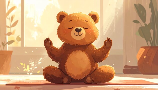 ヨガをする可愛いクマ手書きイラスト