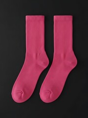 Unisex hot pink color crew socks flat lay mockup