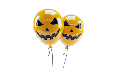 Halloween Balloons with Spooky Faces on White Background