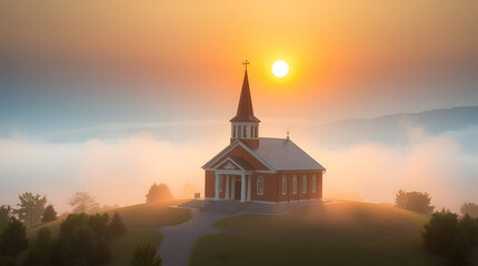 Fototapeta premium Hilltop Church at Sunrise