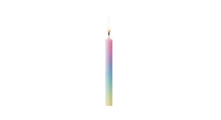 Single lit pastel gradient candle on black background light flame, Isolated On Png Transparent Background