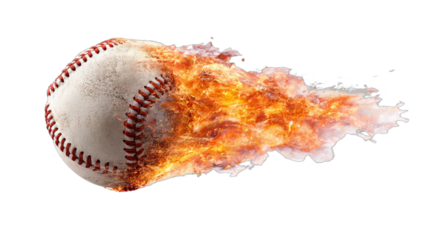 Baseball ignites into a fiery streak, symbolizing powerful speed and explosive action