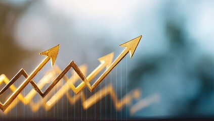Golden arrows rising upwards on a blurred background, symbolizing growth
