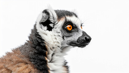 Fototapeta premium Close-up profile portrait of a Ring-tailed Lemur isolated on white background