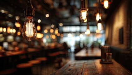 Warm, inviting interior of a dimly lit establishment with vintage Edison bulbs