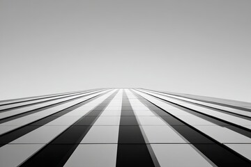 Upward view of a modern building facade with repetitive geometric lines