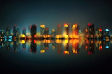 Blurred city lights reflected on dark water at night