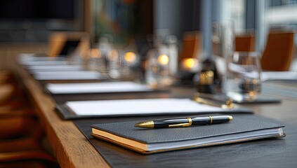 Executive meeting space with pen and paper on polished table