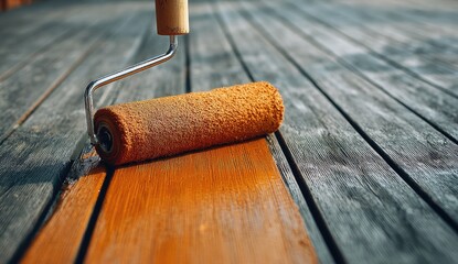 Wooden deck being revitalized with a fresh coat of protective stain