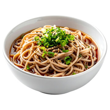 Traditional okinawan soki soba noodle soup with pork spare ribs, expertly captured and isolated on a bright white background for a professional food image