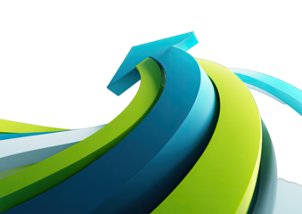 Abstract upward curving arrows in blue and green against black