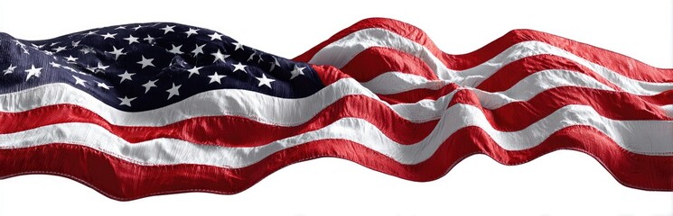 A waving American flag, a symbol of freedom and pride, with red and white stripes