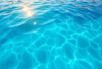 Obraz premium Sun-drenched summer pool, turquoise water with visible ripples and tears in the liner, sun, escape