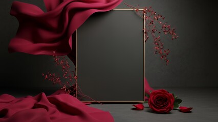 バレンタインや記念日に最適な赤い花と黒いメッセージボードの背景