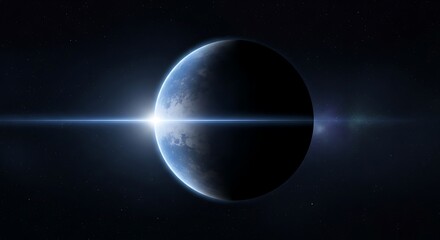 Obraz premium Stunning View of a Distant Planet with a Bright Lens Flare in Deep Space.