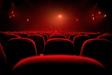 Empty movie theater, red seats, dark (2)