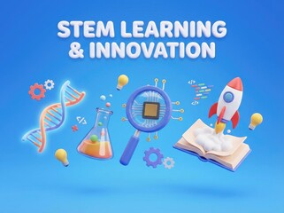 STEM Learning and Innovation Concept with 3D Icons and Text STEM science