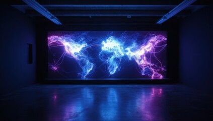 Dark room, glowing world map