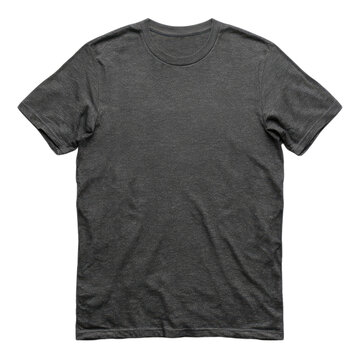Plain, dark gray short-sleeved t-shirt against a black background