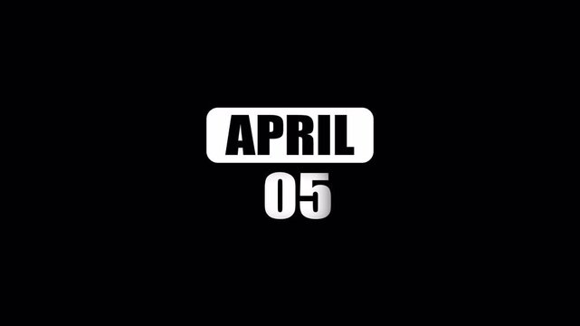 April calendar animation with month title box and date sliding left to right