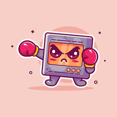 angry microwave character mascot playing boxing sport isolated cartoons