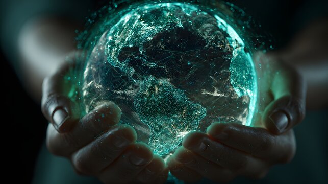 Hands holding a glowing Earth, symbolizing global technology. - Powered by Adobe