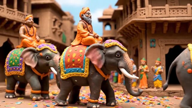 Charming Claymation Parade Captures the Spirit of Hindu Spring Festival with Elephants and Devotees