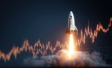 Rocket launch with stock market data overlay