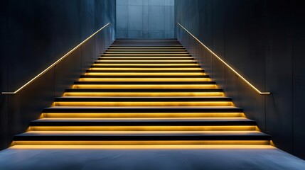 Fototapeta premium Statement industrial staircase with bronze railings and designer lighting
