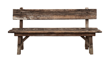 Rustic wooden park bench with weathered planks, aged and worn from outdoor use