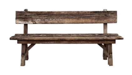 Rustic wooden park bench with weathered planks, aged and worn from outdoor use