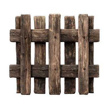 Rustic wooden fence made of weathered planks and posts, held by nails