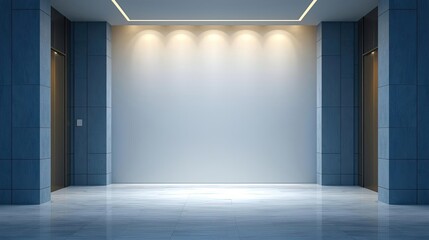 Luxury Blue Corporate Stage with Spotlight and Staircase