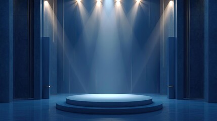 Luxury Blue Corporate Stage with Spotlight and Staircase
