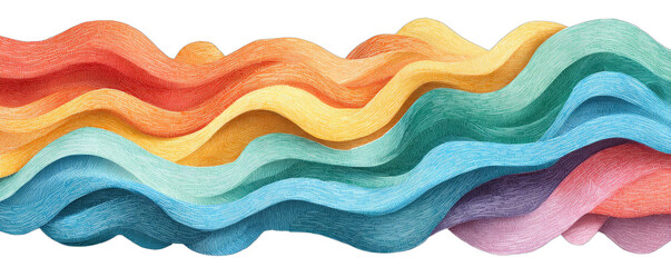 Colorful wavy lines create a textured, abstract composition with a pastel palette