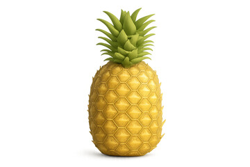 Stylized 3d pineapple fruit displaying a sweet tropical concept with vibrant yellow skin and green crown on transparent background