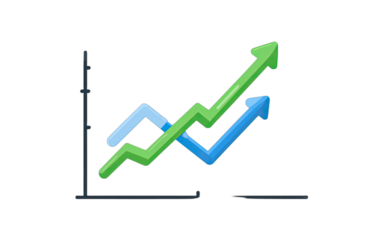 Abstract graph with two upward trending lines on black background