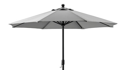 A large, light gray patio umbrella with a black metal pole and spokes