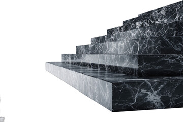 A set of modern marble stairs ascends diagonally against a black void
