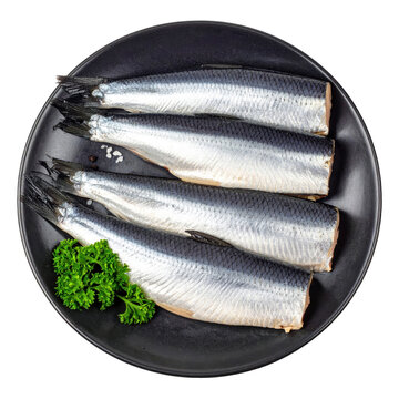 Traditional swedish surstr&ouml;mming, fermented herring known for its intense aroma, professionally photographed isolated on a pristine white background
