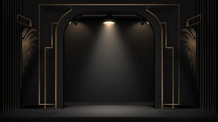 Luxury Dark Stage Background with Gold Architectural Frame